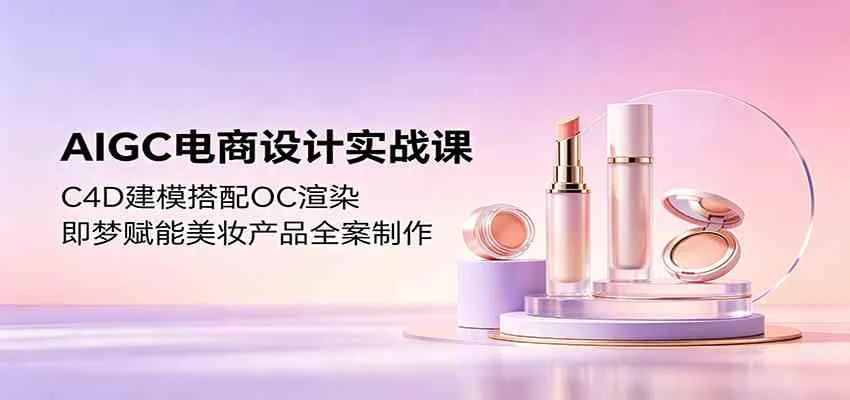 AIGC电商设计实战课:C4D建模搭配OC渲染,即梦赋能美妆产品全案制作_一起云网创