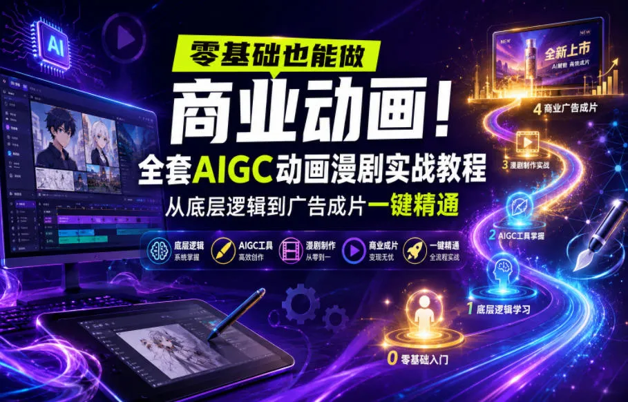 零基础也能做商业动画!全套AIGC动画漫剧实战教程,从底层逻辑到广告成片一键精通_一起云网创