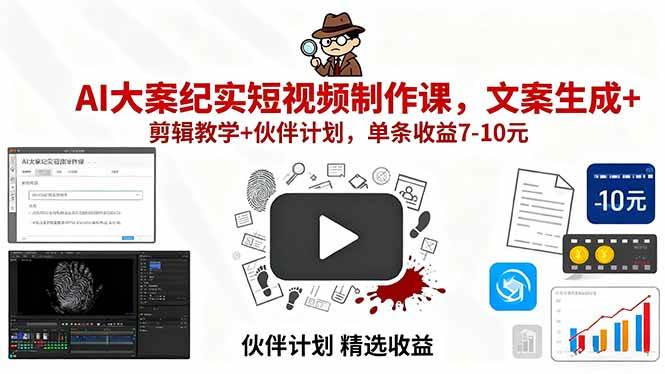 (15992期)AI大案纪实短视频制作课,文案生成+剪辑教学+伙伴计划,单条收益7-10元_就是爱分享