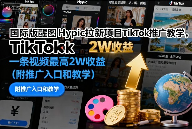 国际版醒图Hypic拉新项目TikTok推广教学，一条视频最高2W收益（附推广入口和教学）_就是爱分享