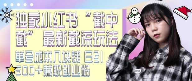 最新小红书截流玩法 独家截中截 单号成本几块钱 日引500+CY粉JZ粉_就是爱分享