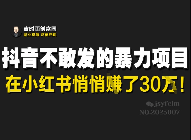 抖音不敢发的暴利项目，在小红书悄悄挣了30W_就是爱分享