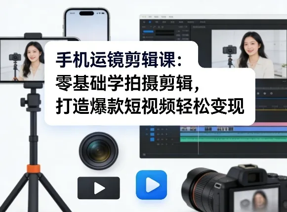 手机运镜剪辑课：零基础学拍摄剪辑，打造爆款短视频轻松变现_就是爱分享