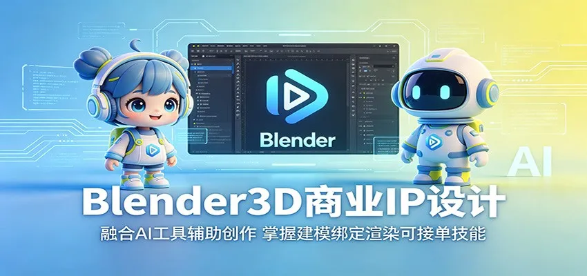 Blender3D商业IP设计:融合AI工具辅助创作,掌握建模绑定渲染可接单技能_一起云网创