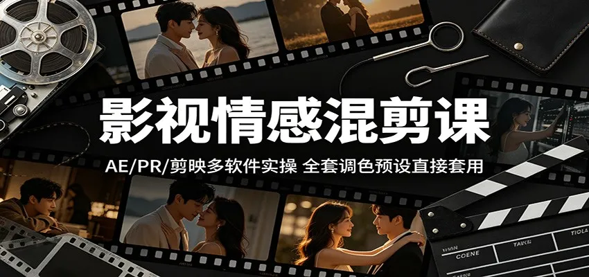 影视情感混剪课：AE/PR/剪映多软件实操，全套调色预设直接套用_一起云网创