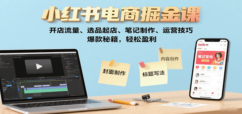 小红书电商掘金课：开店流量、选品起店、笔记制作、运营技巧，爆款秘籍，轻松盈利_就是爱分享
