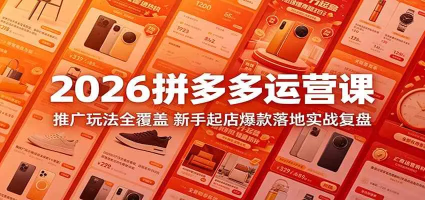 2026拼多多运营课:推广玩法全覆盖,新手起店爆款落地实战复盘_一起云网创