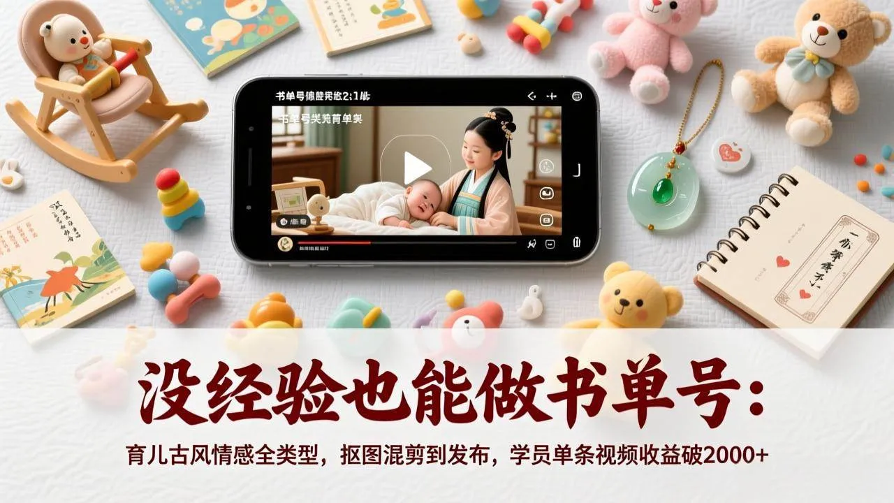 （17389期）没经验也能做书单号：育儿古风情感全类型，抠图混剪到发布，学员单条视频收益破2000+_就是爱分享