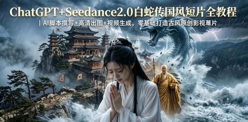 ChatGPT+Seedance2.0白蛇传国风短片全教程|AI脚本撰写+高清出图+视频生成,零基础打造古风原创影视短片_一起云网创