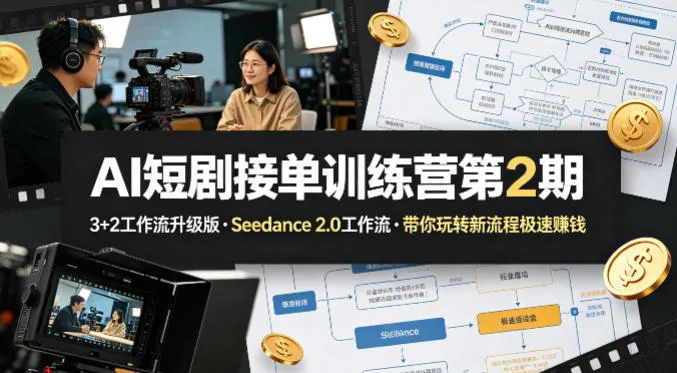 AI短剧接单训练营第2期，3+2工作流升级版，Seedance 2.0工作流，带你玩转新流程极速賺钱_就是爱分享
