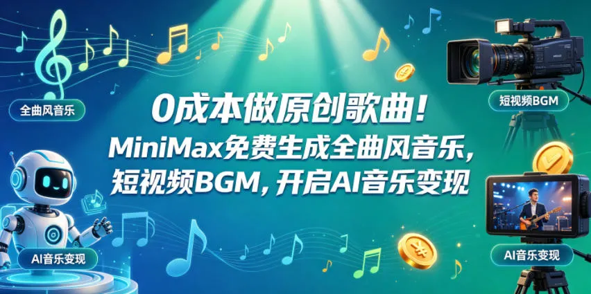 0成本做原创歌曲！MiniMax免费生成全曲风音乐，短视频BGM，开启AI音乐变现_就是爱分享