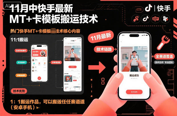 11月中快手最新MT+卡模板搬运技术，1：1搬运作品，可以搬运任何赛道（安卓手机）_就是爱分享