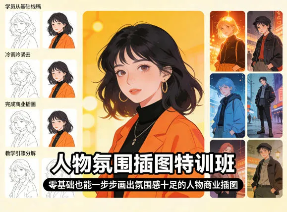 人物氛围插图特训班，零基础也能一步步画出氛围感十足的人物商业插图_就是爱分享