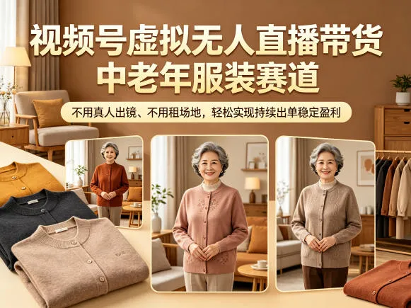 视频号虚拟无人直播带货中老年服装赛道,不用真人出镜、不用租场地,轻松实现持续出单稳定盈利_一起云网创