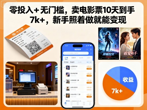 零投入+无门槛,卖电影票10天到手7k+,新手照着做就能变现【揭秘】_就是爱分享