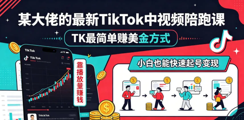 某大佬的最新TikTok中视频陪跑课,TK最简单賺美金方式,靠播放量賺钱,小白也能快速起号变现_一起云网创