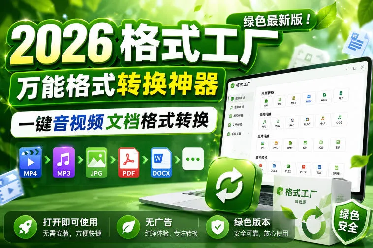 2026格式工厂绿色最新版!万能格式转换神器,一键音视频文档格式转换,打开即可使用,无广告绿色版本_一起云网创