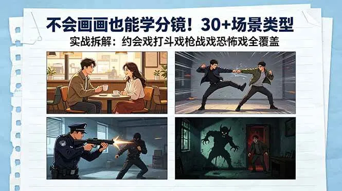 （18591期）不会画画也能学分镜！30+场景类型实战拆解：约会戏打斗戏枪战戏恐怖戏全覆盖_一起云网创