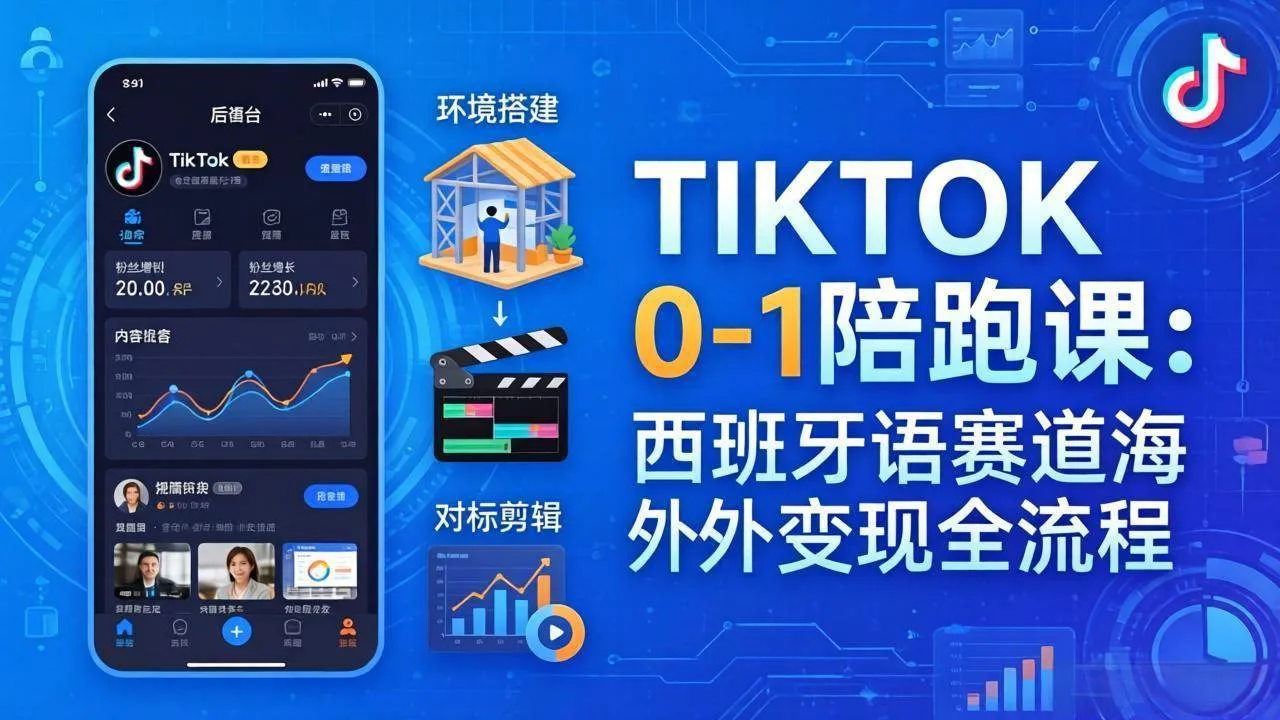 (17908期)TIKTOK 0-1 陪跑课:从环境搭建到刷对标剪辑,西班牙语赛道海外变现全流程_就是爱分享