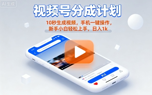 视频号分成计划懒人玩法，10秒生成视频，手机一键操作，新手小白轻松上手，日入1K【揭秘】_就是爱分享