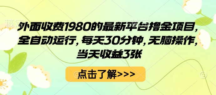 外面收费1980的最新平台撸金项目，全自动运行，每天30分钟，无脑操作，当天收益3张【揭秘】_就是爱分享