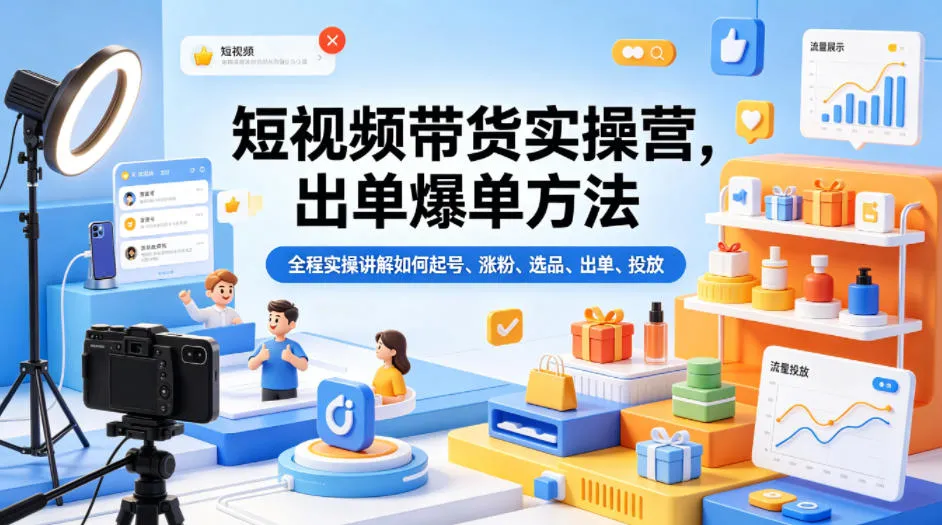 短视频带货实操营，出单爆单方法，全程实操讲解如何起号、涨粉、选品、出单、投放_就是爱分享