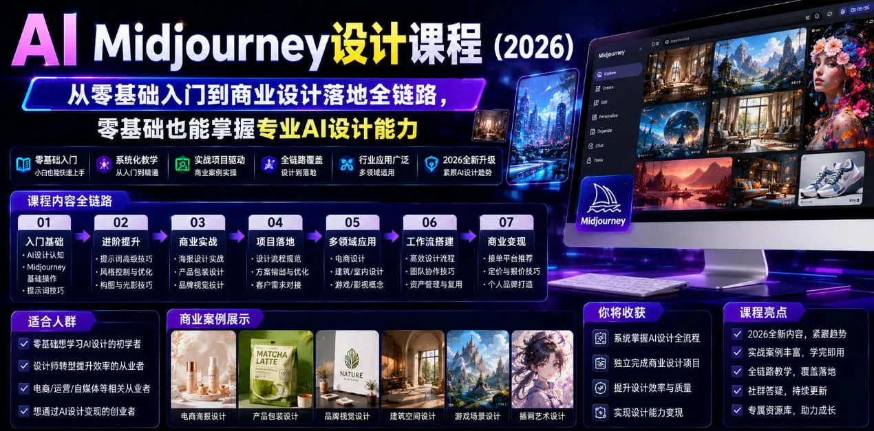 AI Midjourney设计课程（2026），从零基础入门到商业设计落地全链路，零基础也能掌握专业AI设计能力_一起云网创