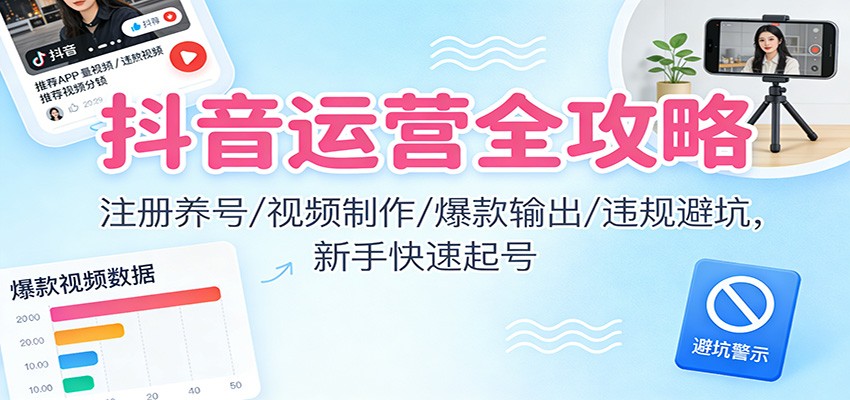 抖音运营全攻略：注册养号/视频制作/爆款输出/违规避坑，新手快速起号_就是爱分享