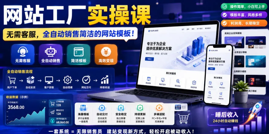 网站工厂实操课,无需客服,网站模板自动赚钱!【原创双语字幕】_一起云网创
