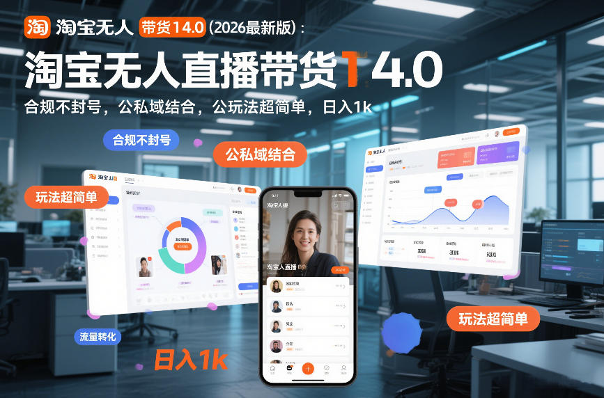 淘宝无人直播带货14.0（2026最新版）：合规不封号，公私域结合，玩法超简单，日入1k+【揭秘】_就是爱分享