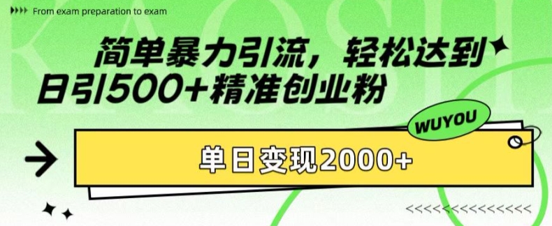 简单暴力引流，轻松达到日引500+精准创业粉，单日变现2k【揭秘】_就是爱分享