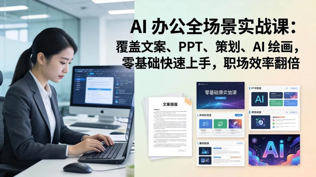 （17732期） AI 办公全场景实战课：覆盖文案、PPT、策划、AI 绘画，零基础快速上手，职场效率翻倍_就是爱分享