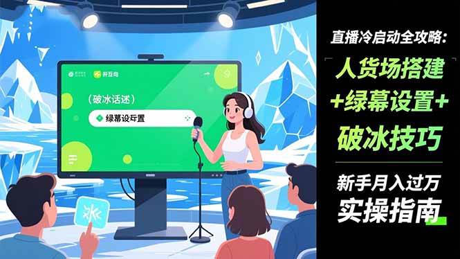 （16605期）直播冷启动全攻略:人货场搭建+绿幕设置+破冰技巧，新手月入过万实操指南_就是爱分享