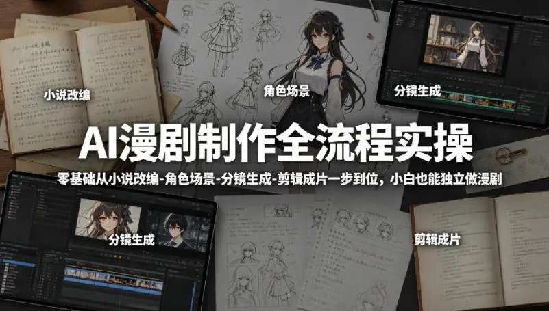 AI漫剧制作全流程实操，零基础从小说改编-角色场景-分镜生成-剪辑成片一步到位，小白也能独立做漫剧_就是爱分享