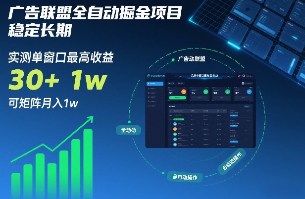 广告联盟全自动掘金项目,稳定长期,实测单窗口最高收益30+,可矩阵月入1w+【揭秘】_就是爱分享