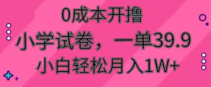 0成本开撸，小学试卷，一单39.9，小白轻松月入1W+_就是爱分享
