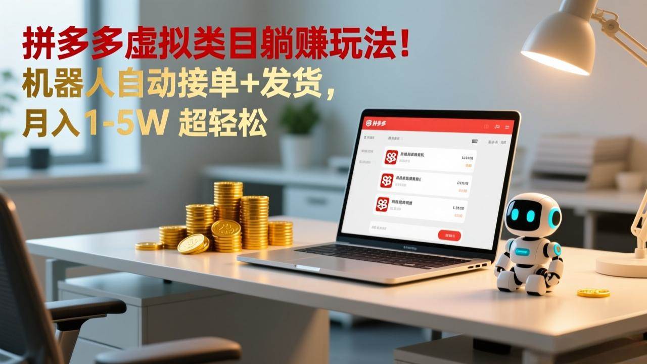 （17174期）多多虚拟类目躺赚玩法！机器人自动接单+发货，月入 1-5W 超轻松_就是爱分享