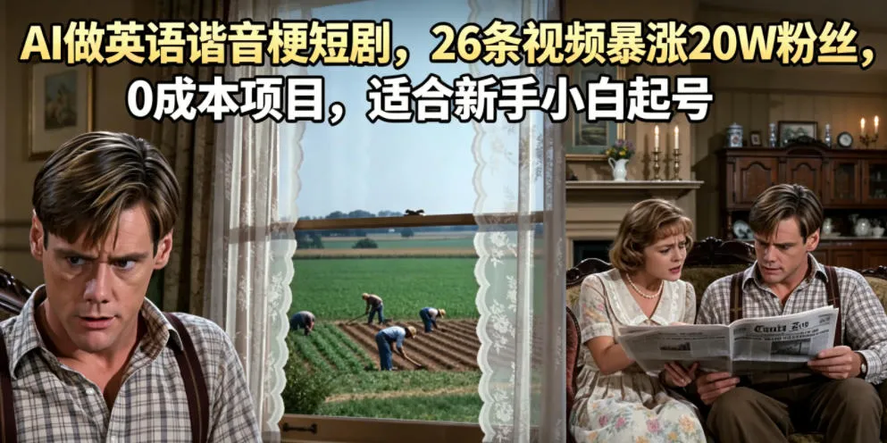 AI做英语谐音梗短剧,26条视频暴涨20W粉丝,0成本项目,适合新手小白起号_一起云网创