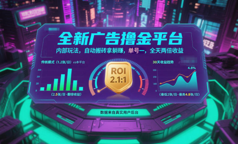 全新广告撸金平台，内部玩法，自动搬砖拿躺賺，单号一天保底2张+，全天两倍收益【揭秘】_就是爱分享