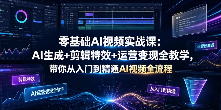 零基础AI视频实战课：AI生成+剪辑特效+运营变现全教学，带你从入门到精通AI视频全流程_一起云网创
