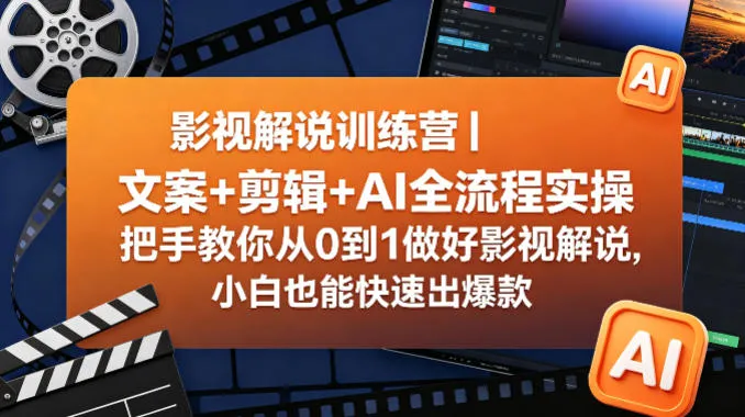 影视解说训练营｜文案+剪辑+AI全流程实操，把手教你从0到1做好影视解说，小白也能快速出爆款_就是爱分享
