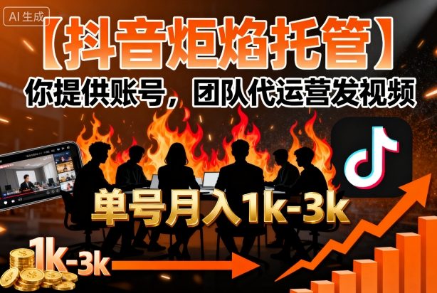 【抖音炬焰托管】你提供账号，团队代运营发视频，单号月入1k+【揭秘】_就是爱分享