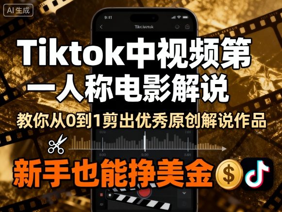 Tiktok中视频第一人称电影解说，教你从0到1剪出一个优秀的原创解说作品，新手也能挣美金_就是爱分享