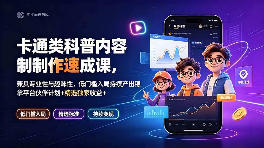 （19234期）卡通类科普内容制作速成课，兼具专业性与趣味性，低门槛入局持续产出稳拿平台伙伴计划+精选独家收益_一起云网创