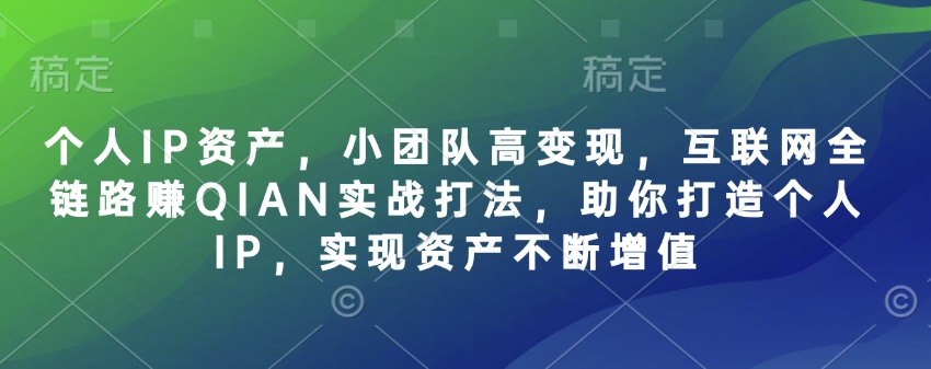 个人IP资产，小团队高变现，互联网全链路赚QIAN实战打法，助你打造个人IP，实现资产不断增值_就是爱分享