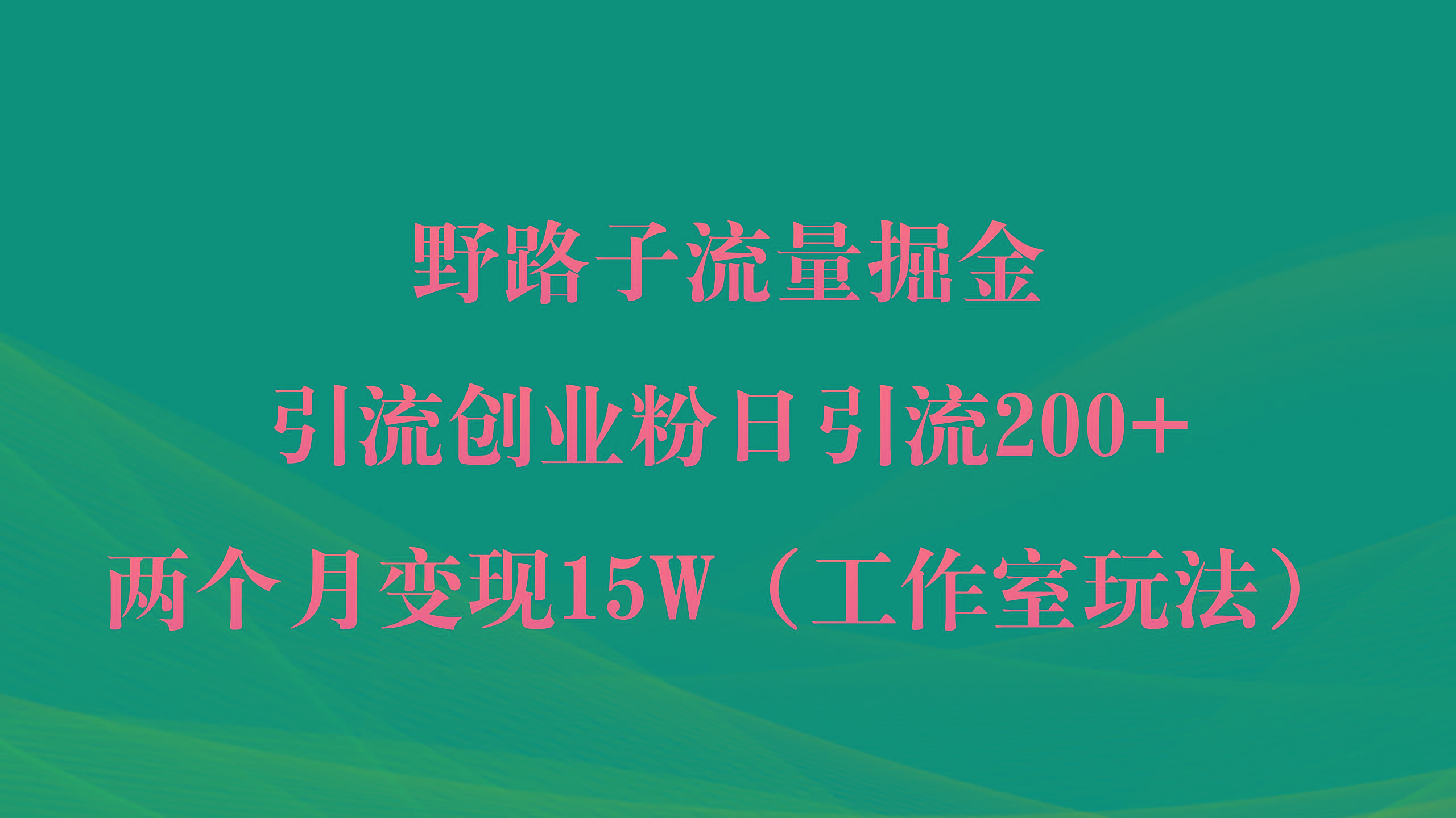 (9513期)野路子流量掘金，引流创业粉日引流200+，两个月变现15W(工作室玩法))_就是爱分享