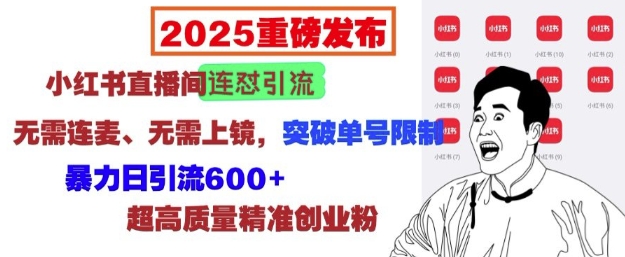2025重磅发布：小红书直播间连怼引流，无需连麦、无需上镜，突破单号限制，暴力日引流600+_就是爱分享
