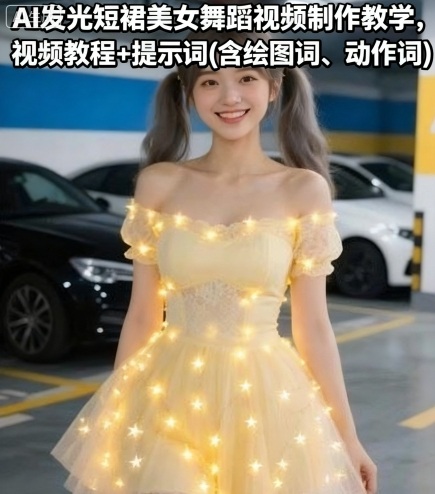 AI发光短裙美女舞蹈视频制作教学，视频教程+提示词(含绘图词、动作词)_就是爱分享