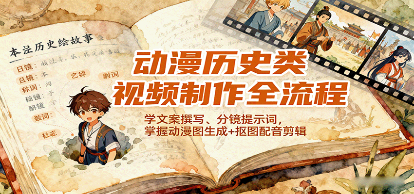 动漫历史类视频制作全流程，学文案撰写、分镜提示词，掌握动漫图生成+抠图配音剪辑_就是爱分享