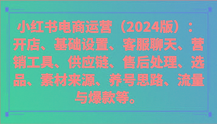 小红书电商运营(2024版)：开店、设置、供应链、选品、素材、养号、流量与爆款等_就是爱分享